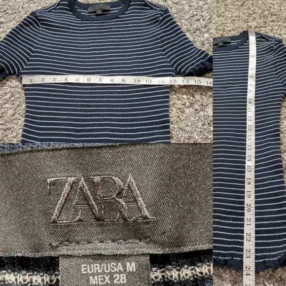 ✨3/$15 Zara Blue White Striped Sheer Stretch Short Sleeve Shirt M - Picture 8 of 8